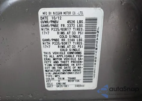 2013 Nissan Rogue Sv from USA, damaged, VIN JN8AS5MV1DW612507